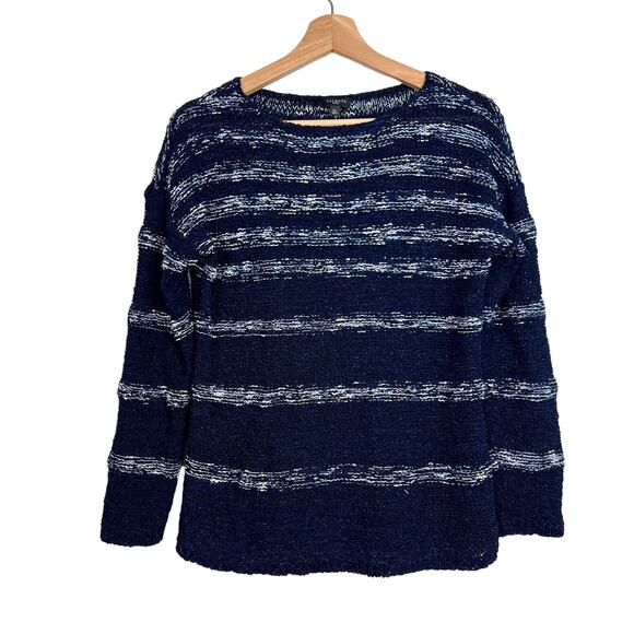 Talbots Blue Striped Open Knit Boatneck Sweater Beach Coastal Size Medium Petite - Picture 1 of 7